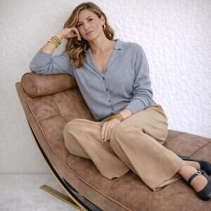 NAKEDCASHMERE Lightweight Cashmere Cardigan Blouse Ash Blue Sz M $298 {L53}